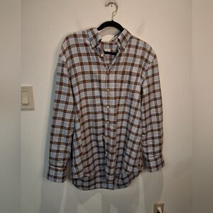 Peter Millar Size L Linen Blue/brown Long Sleeves Button Up. Small Flaw